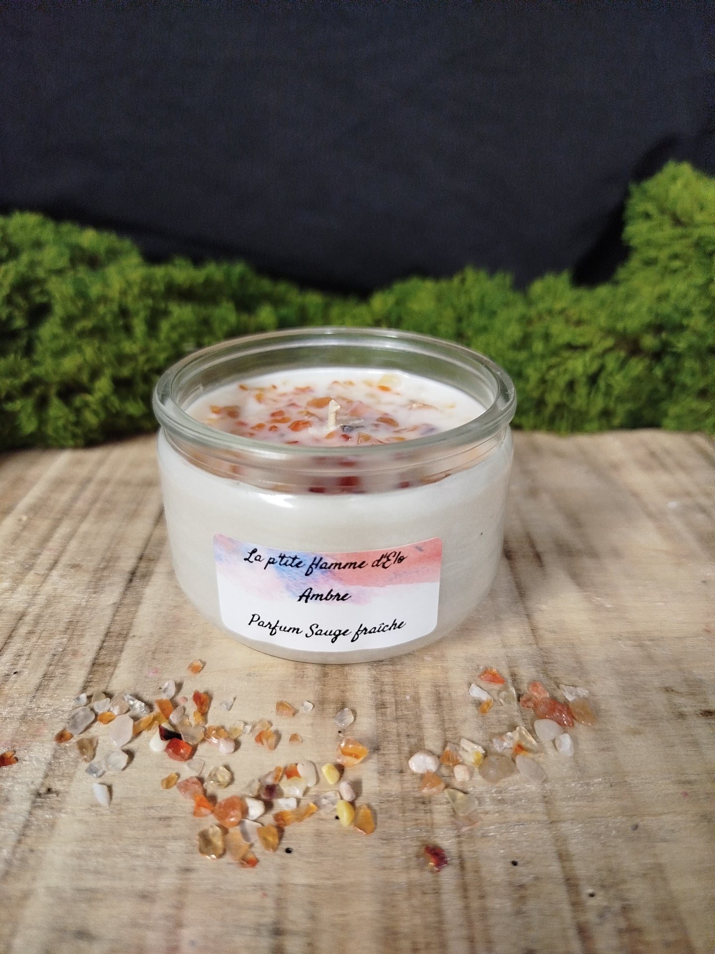 Bougie Sauge fraîche aux pierres naturelles